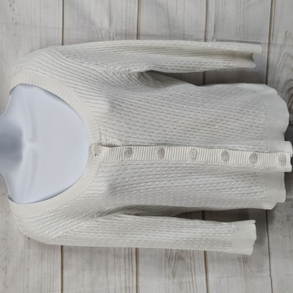𝅺willi Smith White Cable Knit Cardigan Button-Up 3/4 Sleeve Sweater Size Medium